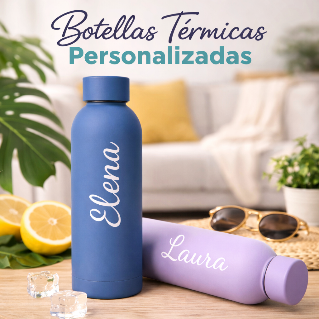 termo portada Botella Térmica de Acero Inoxidable SUS304 -Grabado Personalizado con Texto – – Nombre Personalizado – Mantiene Bebidas Frías y Calientes – Perfecta para Viajes y Regalos - Imagen 1